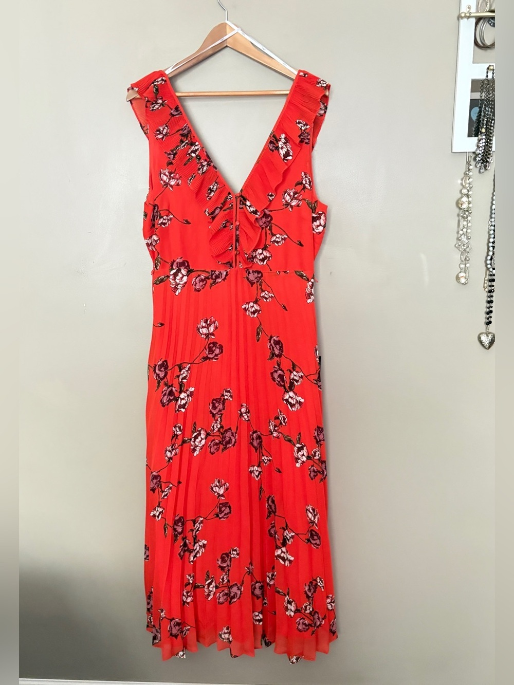 Lulus orange red maxi dress floral summer wedding pleated romantic floral XL EUC - Picture 7 of 16